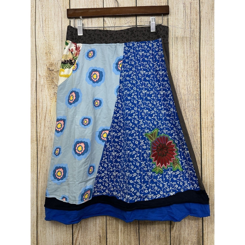 NWT Art to Wear Patchwork Embroidered Midi Skirt Cotton Stretch Whimsigoth Sz‎ 2